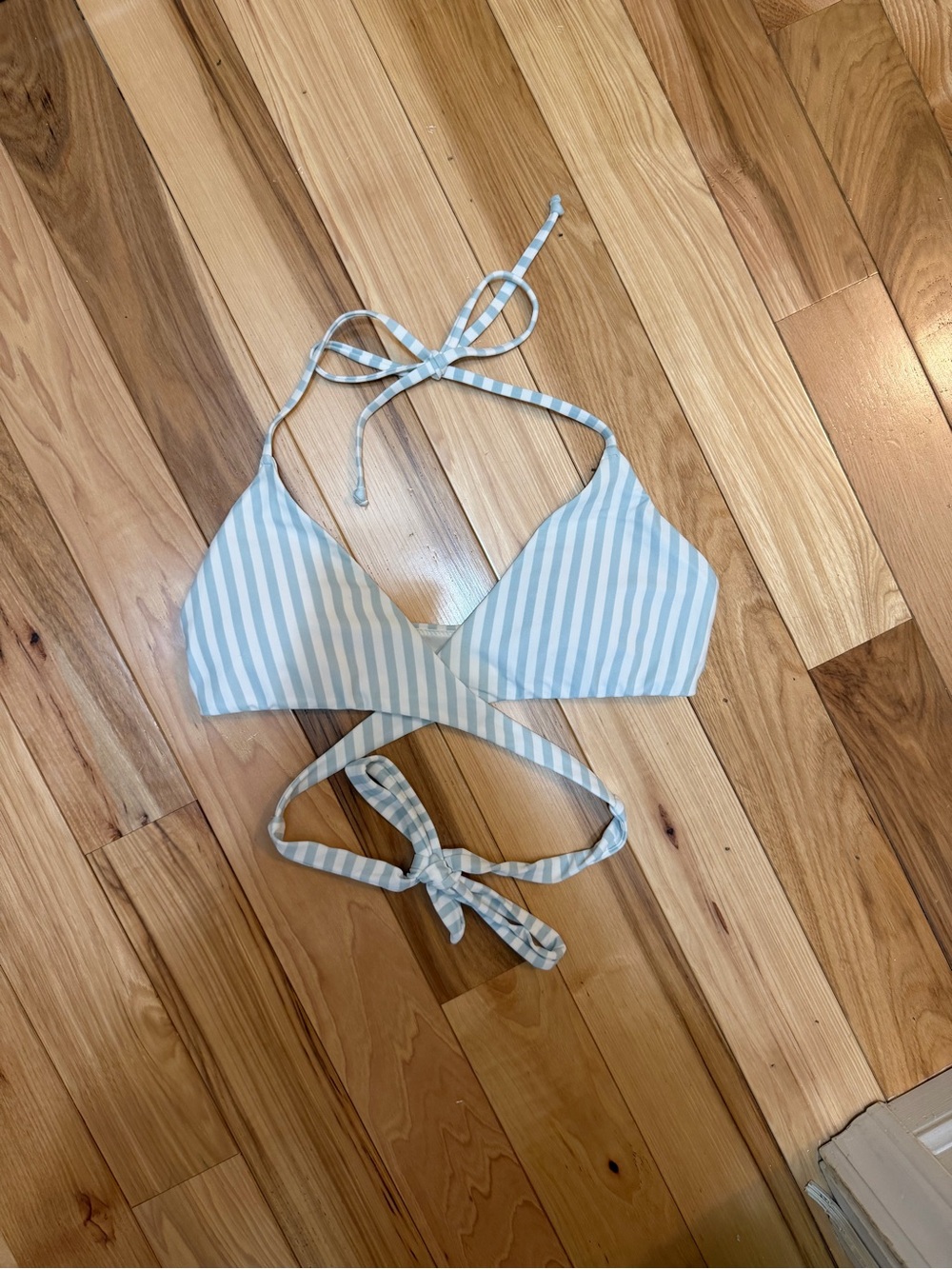 Hollister Light Blue and White Striped Bikini Top